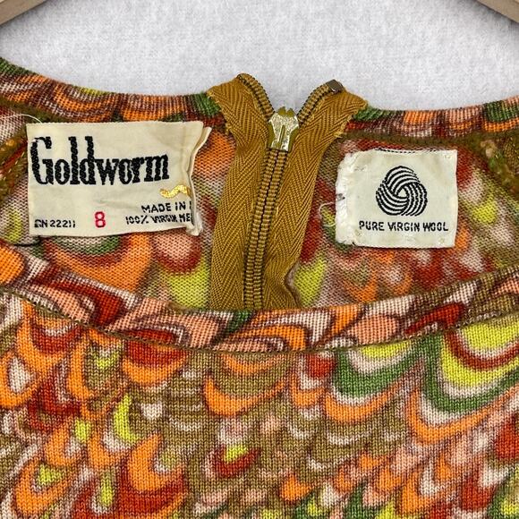 GOLDWORM Sweater Womens 8 Virgin Merino Wool Mod Retro Orange Italy VTG - Picture 5 of 16